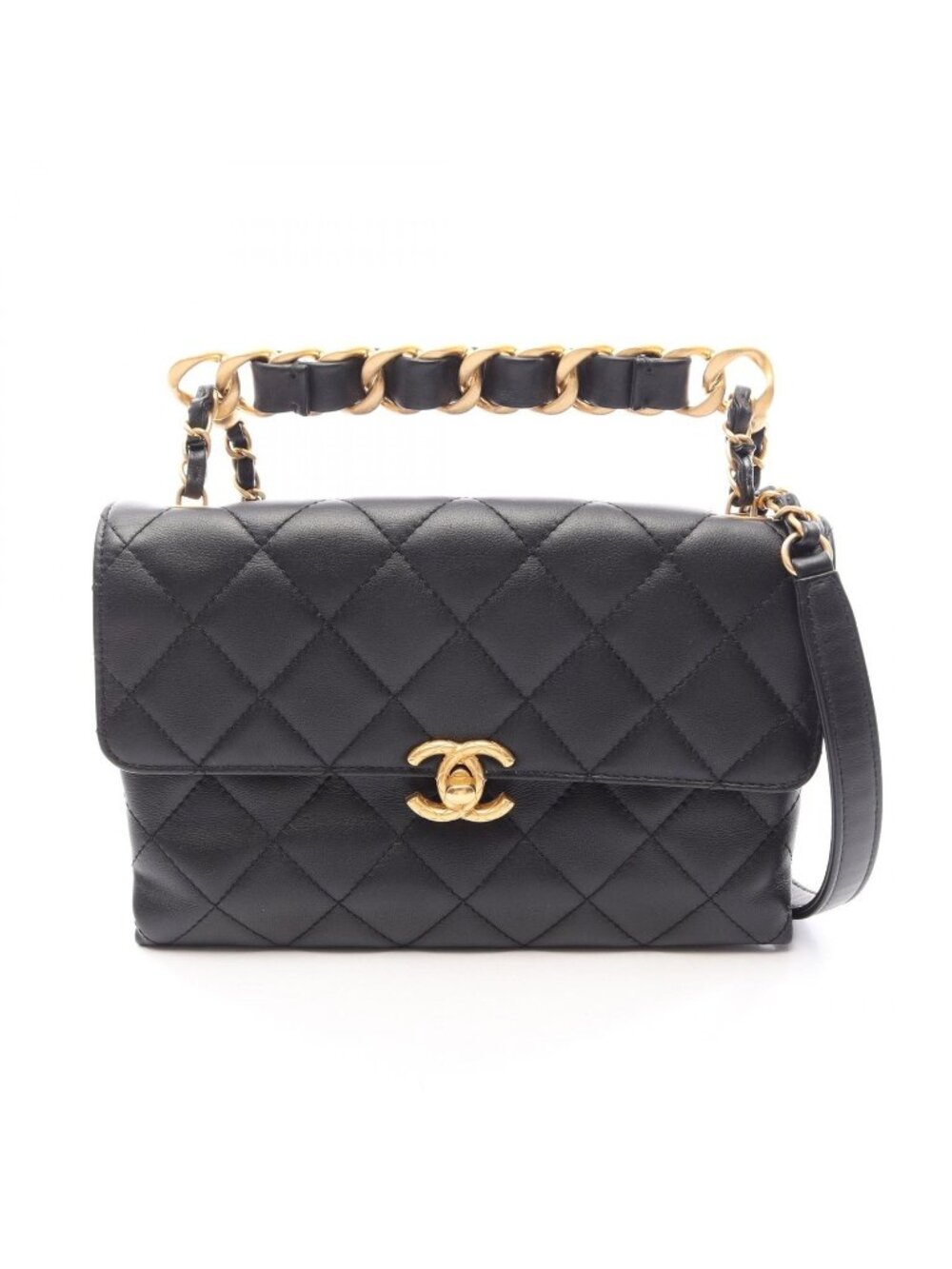 Chanel Shoulder Bag Quilted Small Flap Black Leather 2-Way Chain
